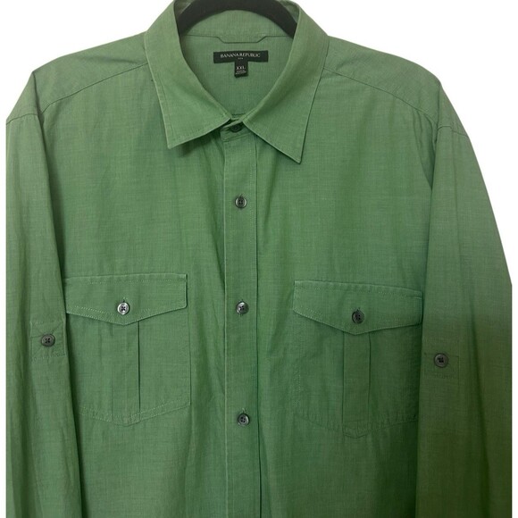 Banana Republic Mens Green Button Down Cotton Long Sleeves Roll Tab XXL - Picture 3 of 6